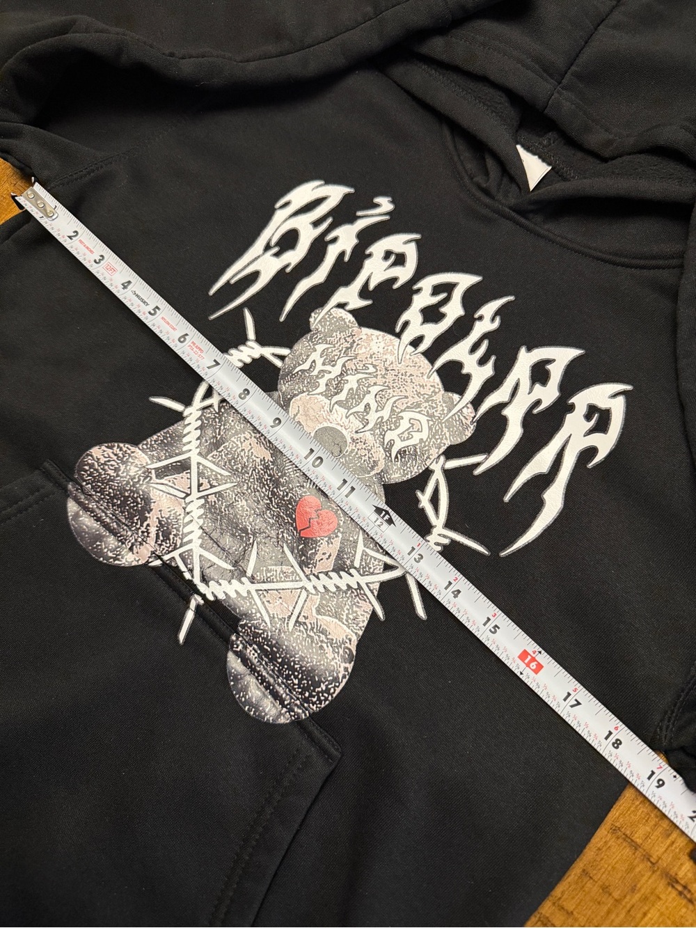 Grunge Teddy Bear Barbed Wire Graphic Hoodie – Black S - Picture 3 of 8